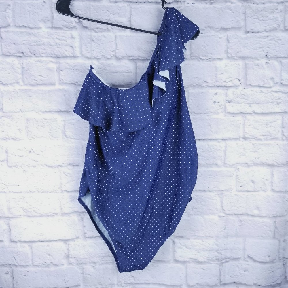 Motherhood maternity one piece swimsuit large blue